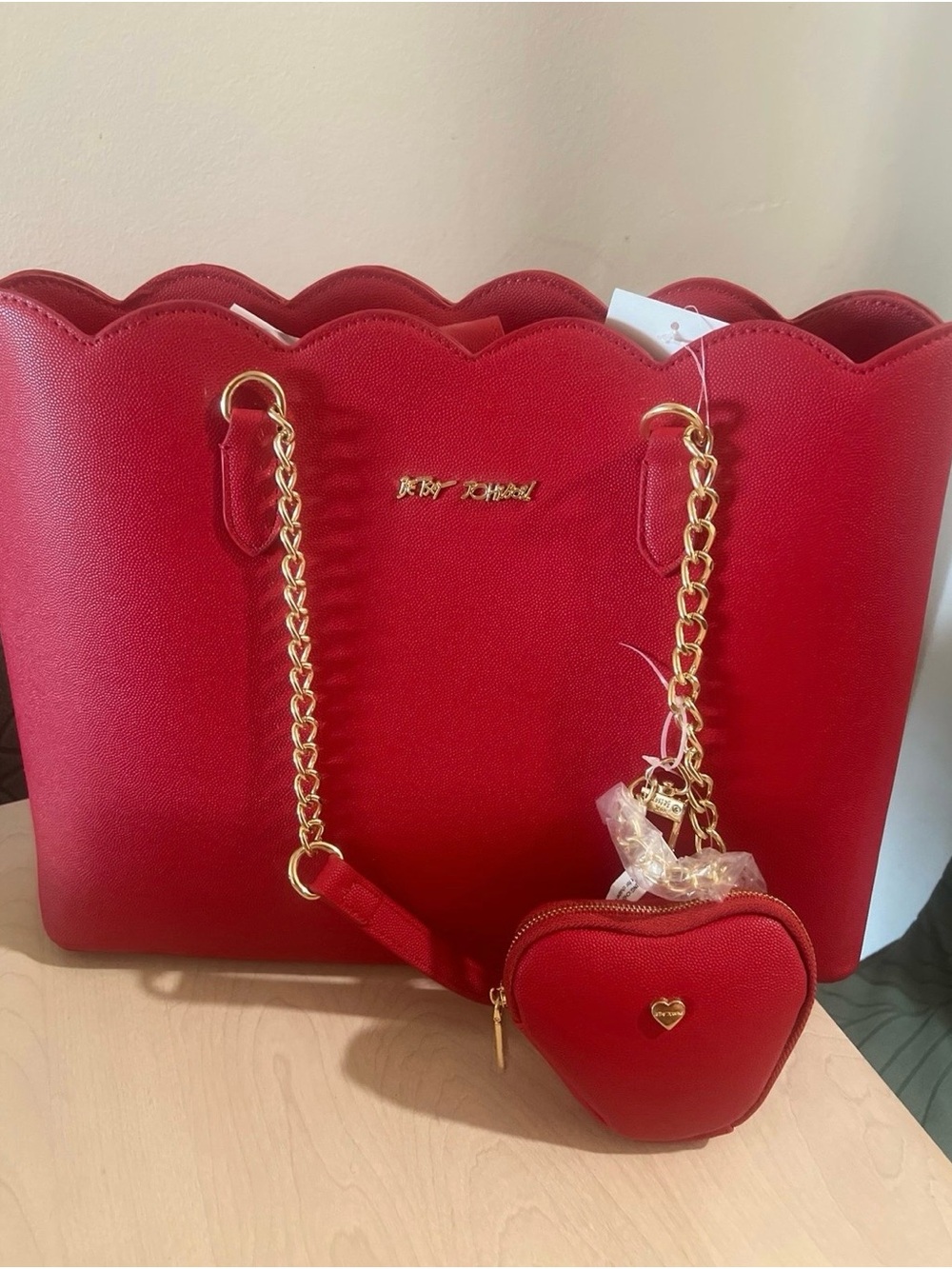 BETSEY JOHNSON XOTOTE U Crimson Red Bag with Pouch Wristlet NWT